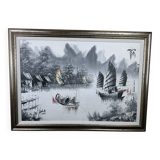 Large oil on canvas vintage painting Japanese style