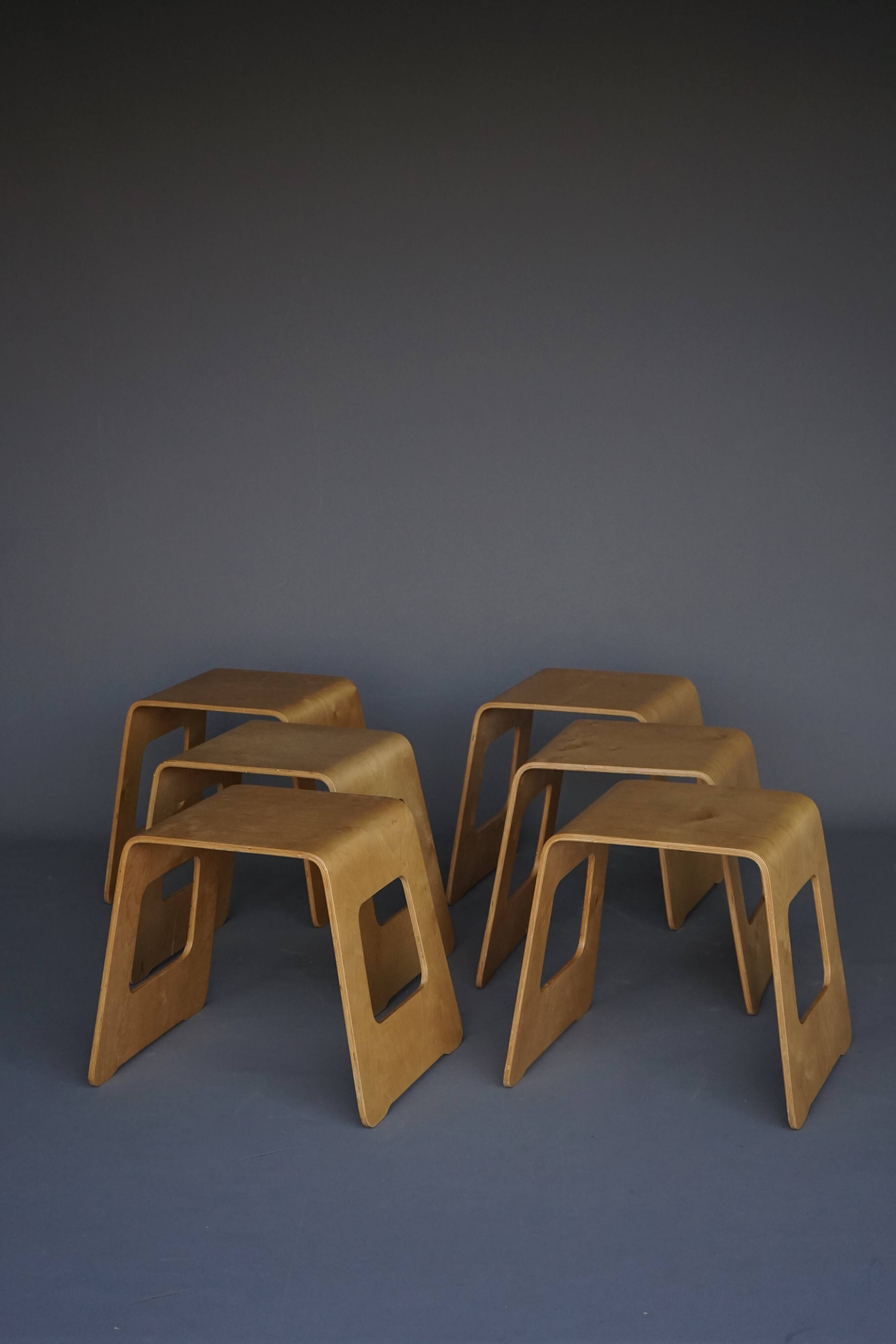 Tabourets Benjamin vintage IKEA en contreplaqué par Lisa Norinder, 1999. Lot de 6