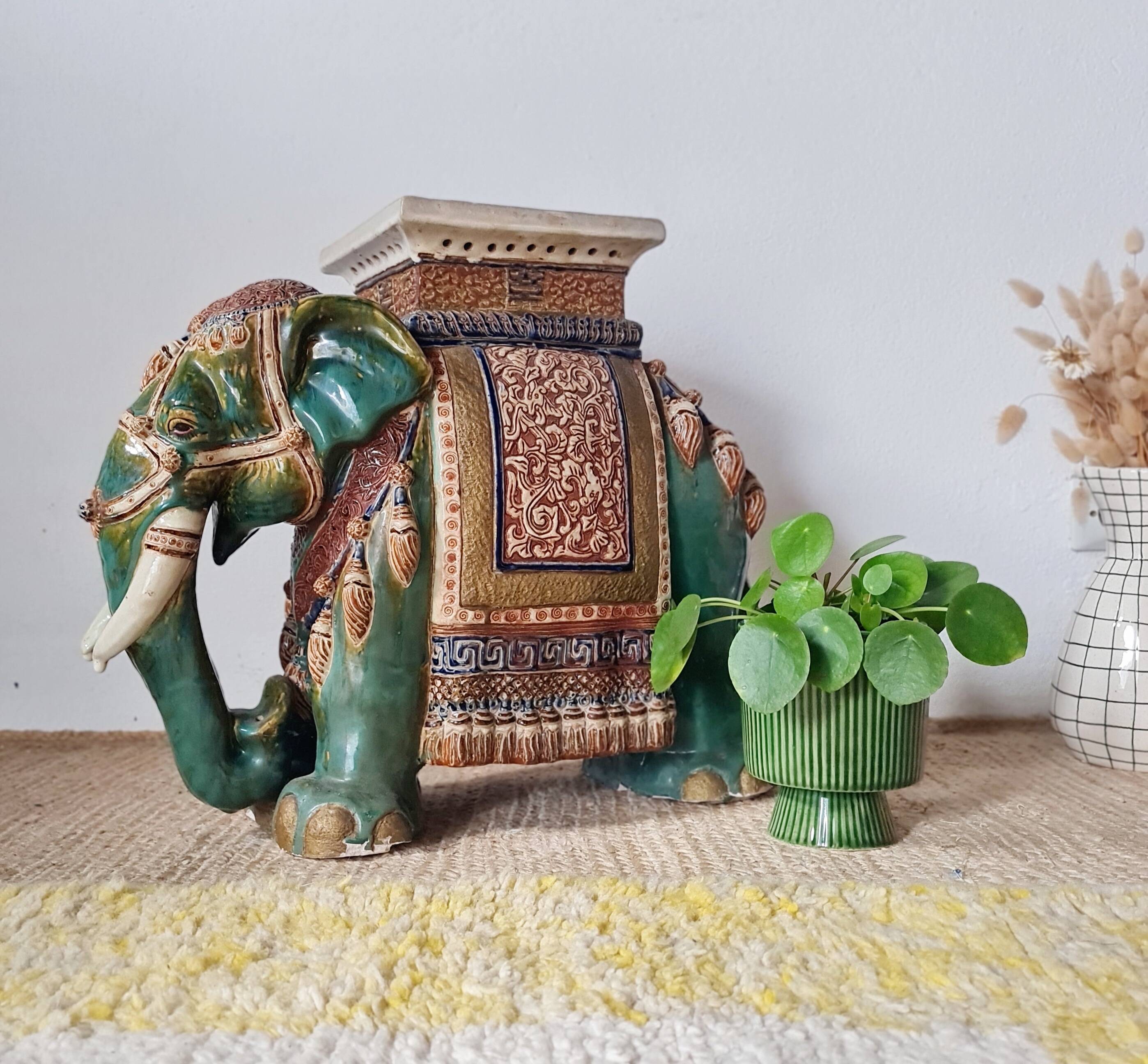 Plant stand - Vintage elephant stool in glazed ceramic