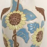 Glazed ceramic vase with polychrome decoration of sunflower flowers 36 cm