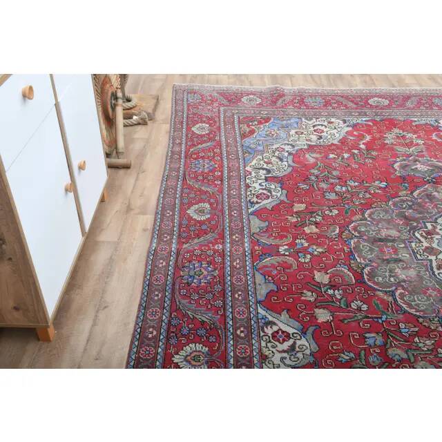 1970s Vintage Persian Handmade Wool Red Oversized Rug 297x378