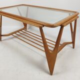 Italian walnut mid-century modern coffee table, 1950s