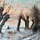 HST painting "Winter landscape with rider" signed Alberty XIX° + frame