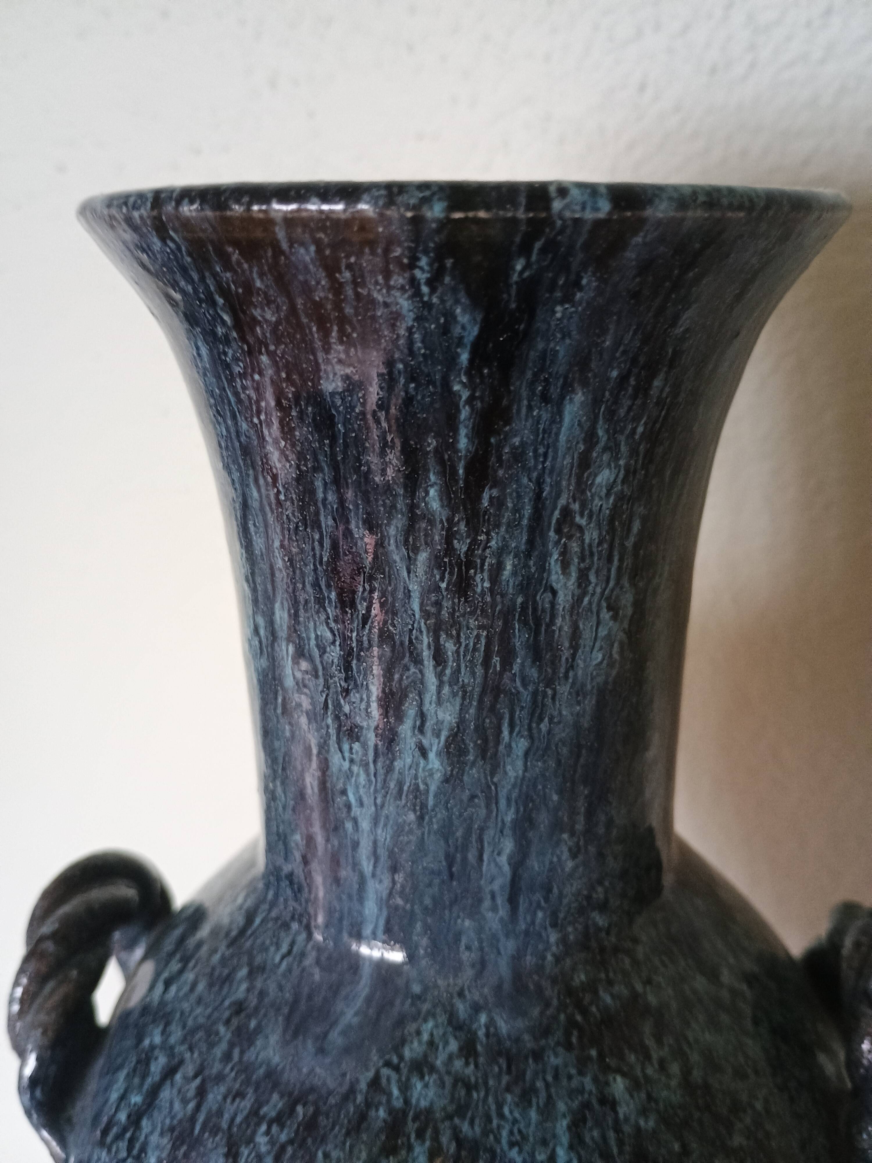 Accolay pottery Yonne - Double handle woven vase - Blue-grey glazed stoneware