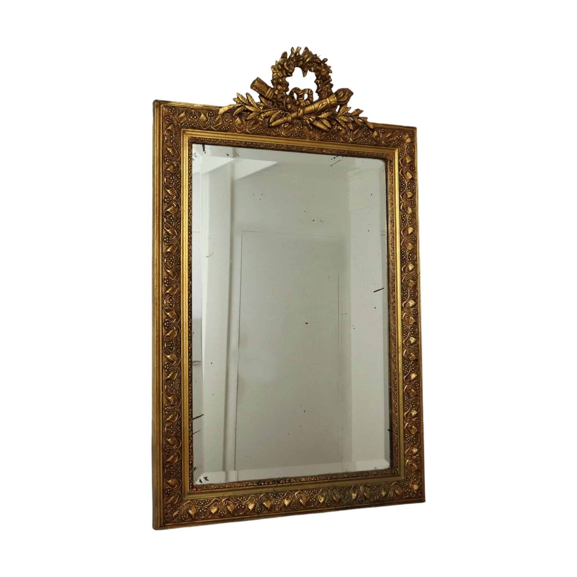 Antique french neoclassical gold mirror with crown pine wood 117cm
