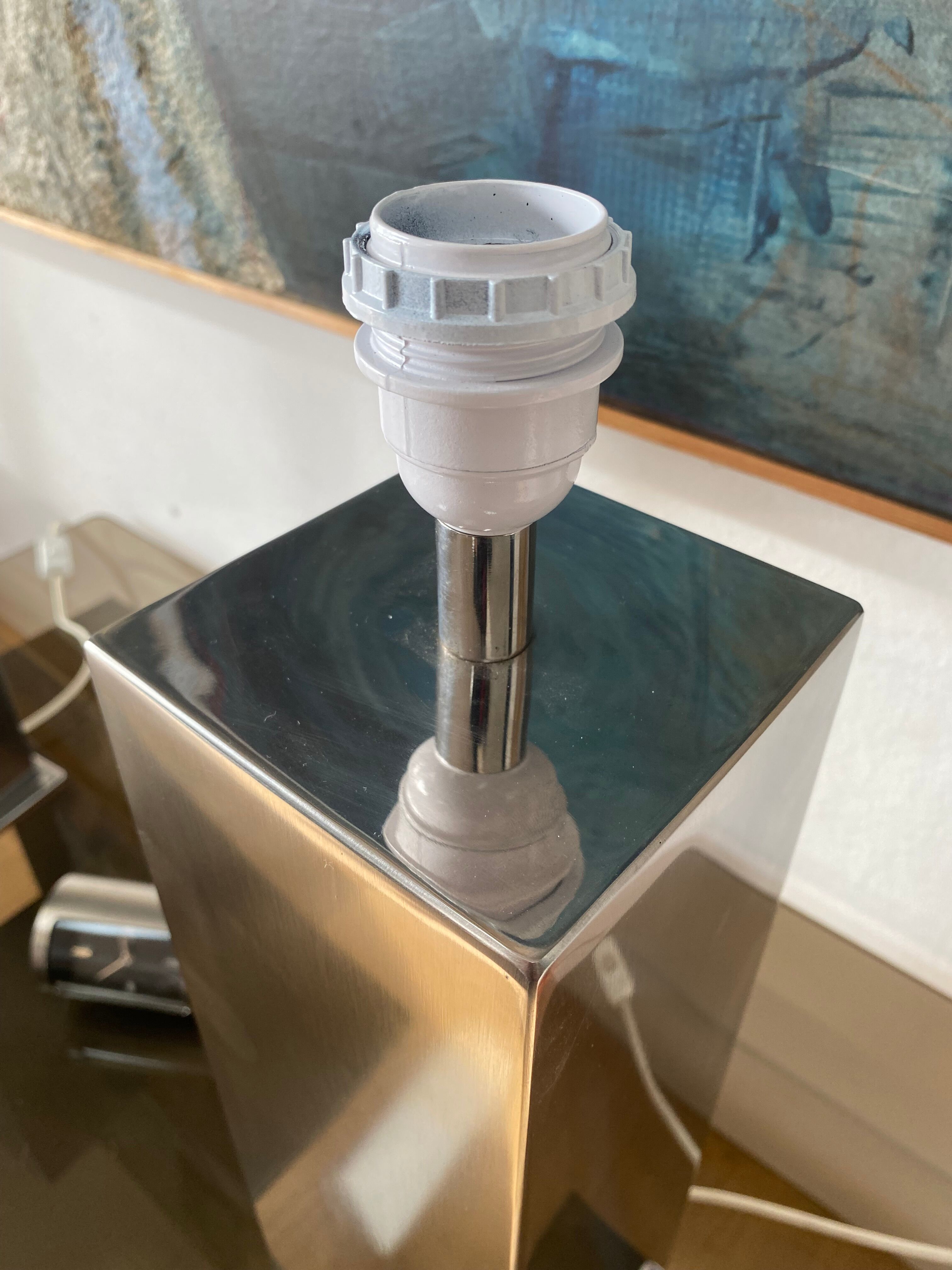 Pair of Building lamps in brushed stainless steel. Roche-bobois. France 1970