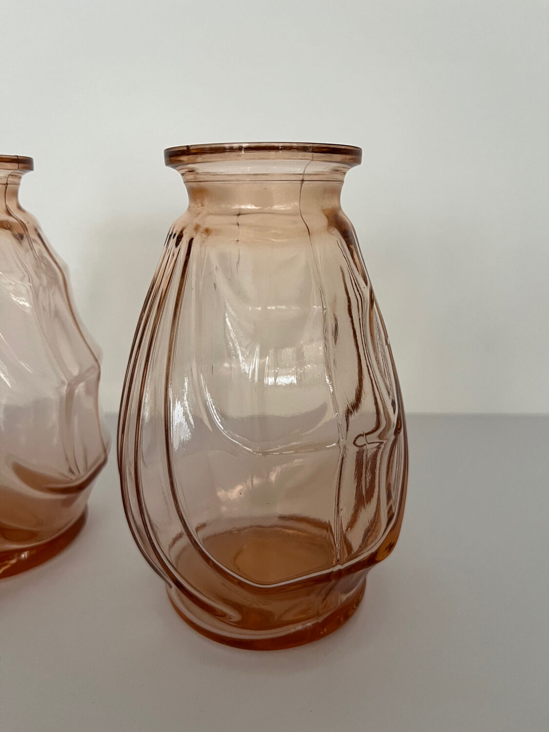 Pair of small pink glass Art Deco vases