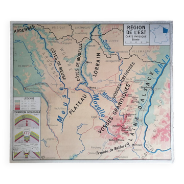 Carte scolaire vintage mdi France Régions Nord et Est
