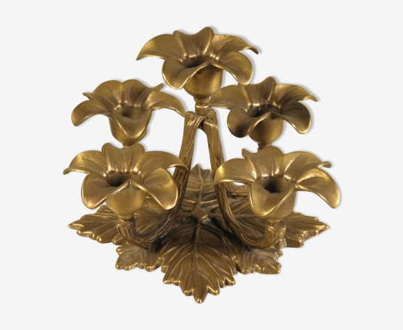 Chandelier bougeoir " fleurs " en bronze doré