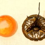 Art-Nouveau ring in glass paste on bronze frame in perfect condition