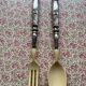Antique silver-plated and ivory/bone salad service – In its box of