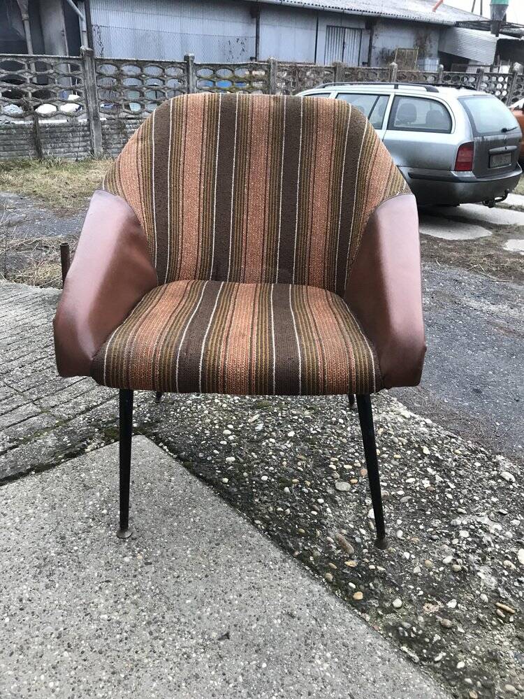 Mid-Century brown armchair in metal and upholstery fabric, VEB Waldheim 1960s