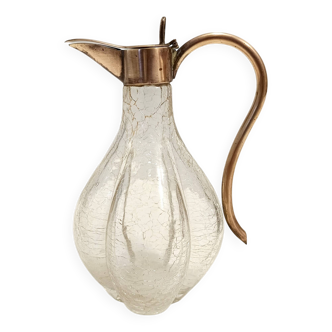 Carafe à liqueur ou carafe à whisky vintage en laiton et verre de Murano, Italie