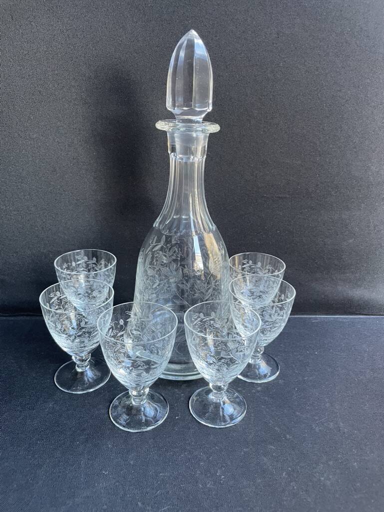 Port wine service – Blown, engraved and cut crystal – Art Deco