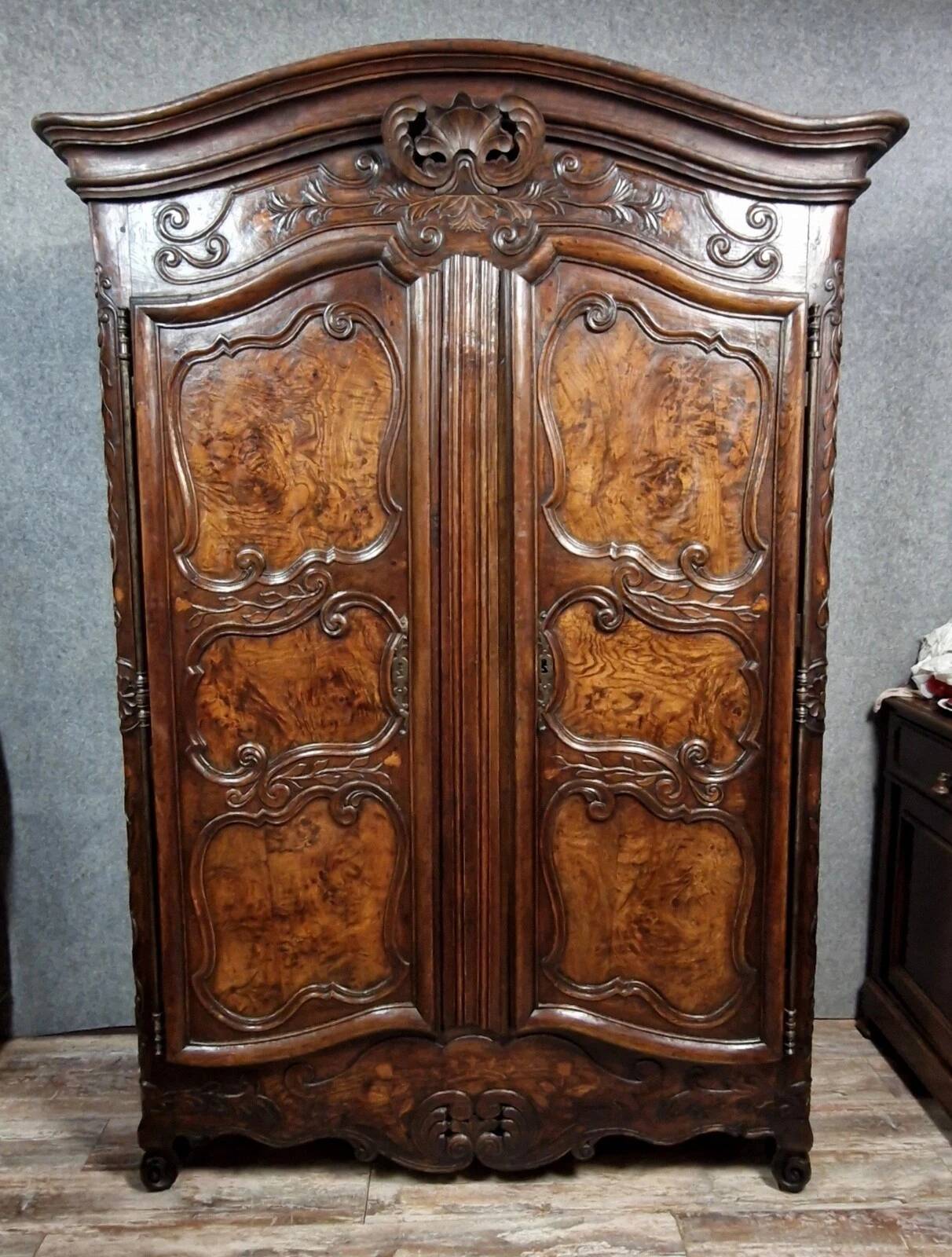 Louis XV period armoire in marquetry, elm and walnut