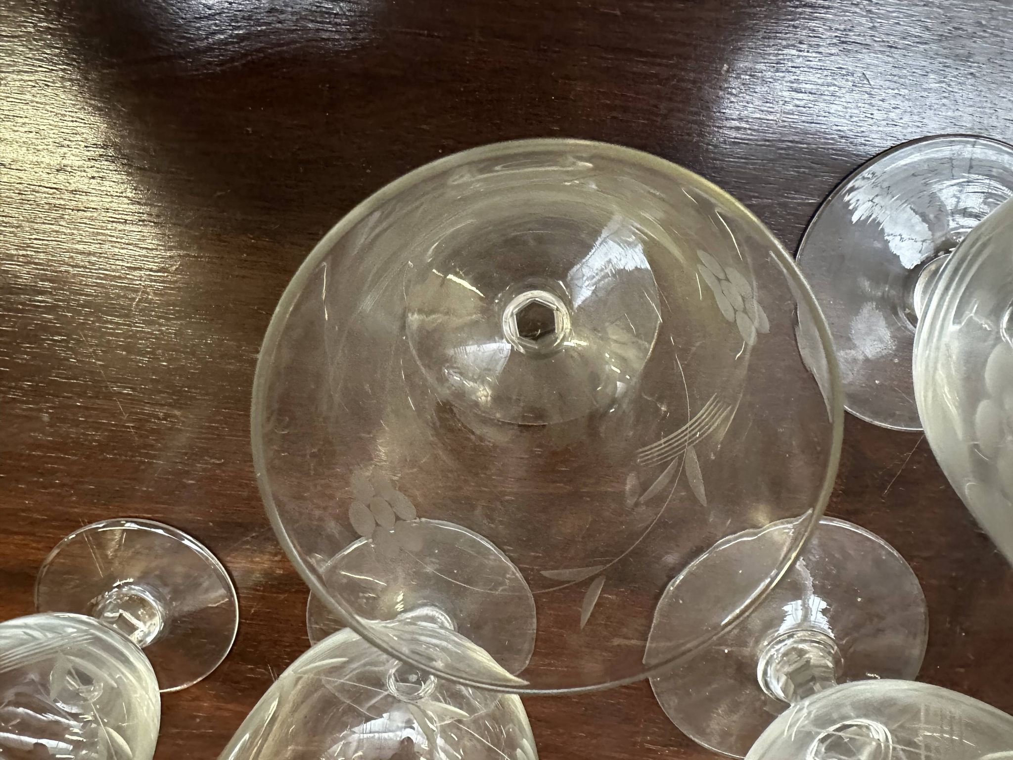 Art Nouveau Set of 32 Crystal Glasses - Engraved and Frosted Floral Pattern