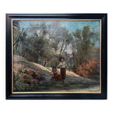 HST painting (19th/20th century) Children fishing in the undergrowth