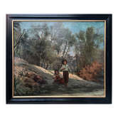 Tableau HST (XIX°/XX°) Les enfants pêcheurs en sous bois