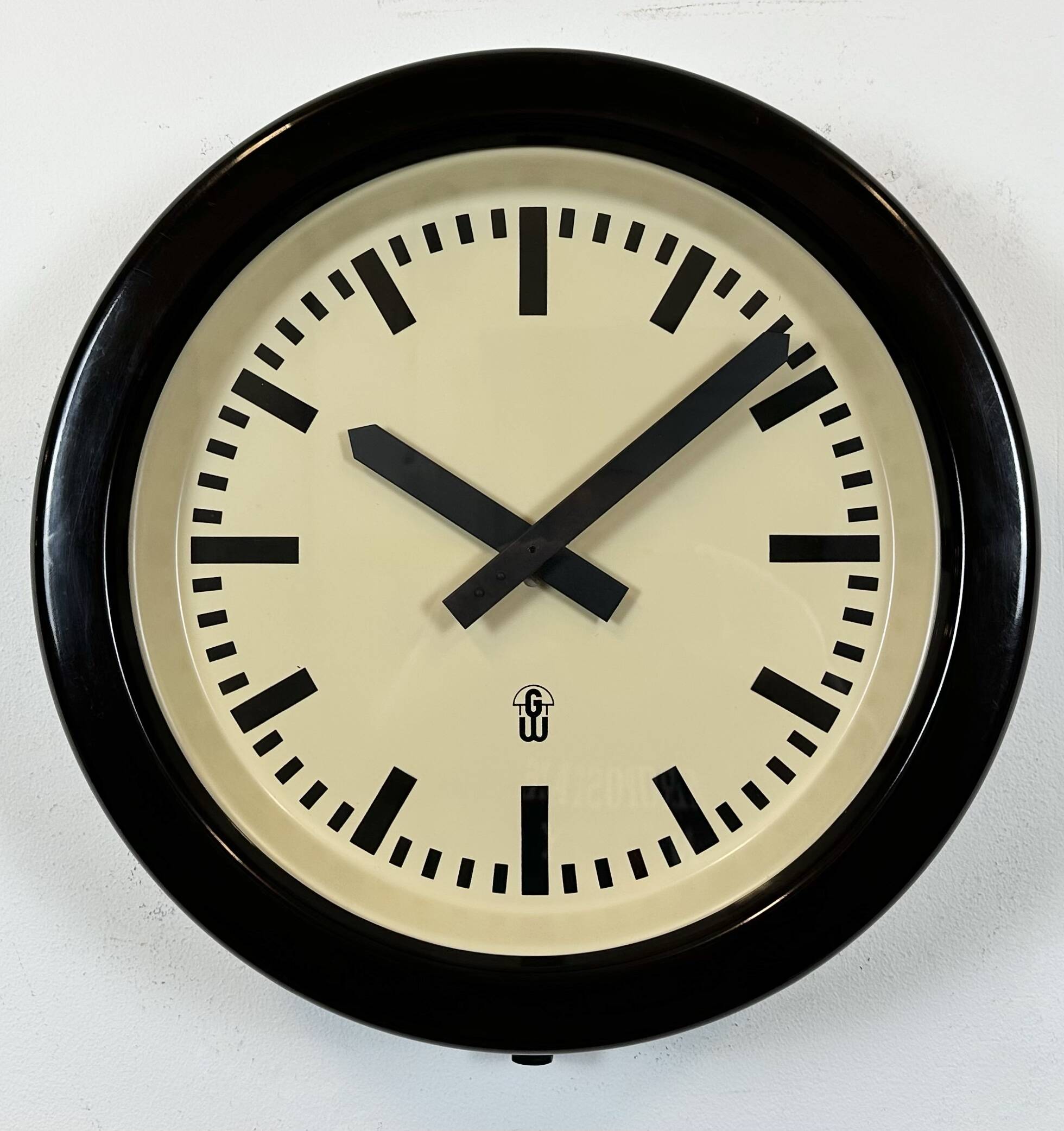 Large Industrial Brown Bakelite East German Wall Clock from GW, 1960s