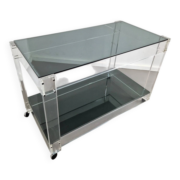 Trolley en lucite et verre fumé Années 1970