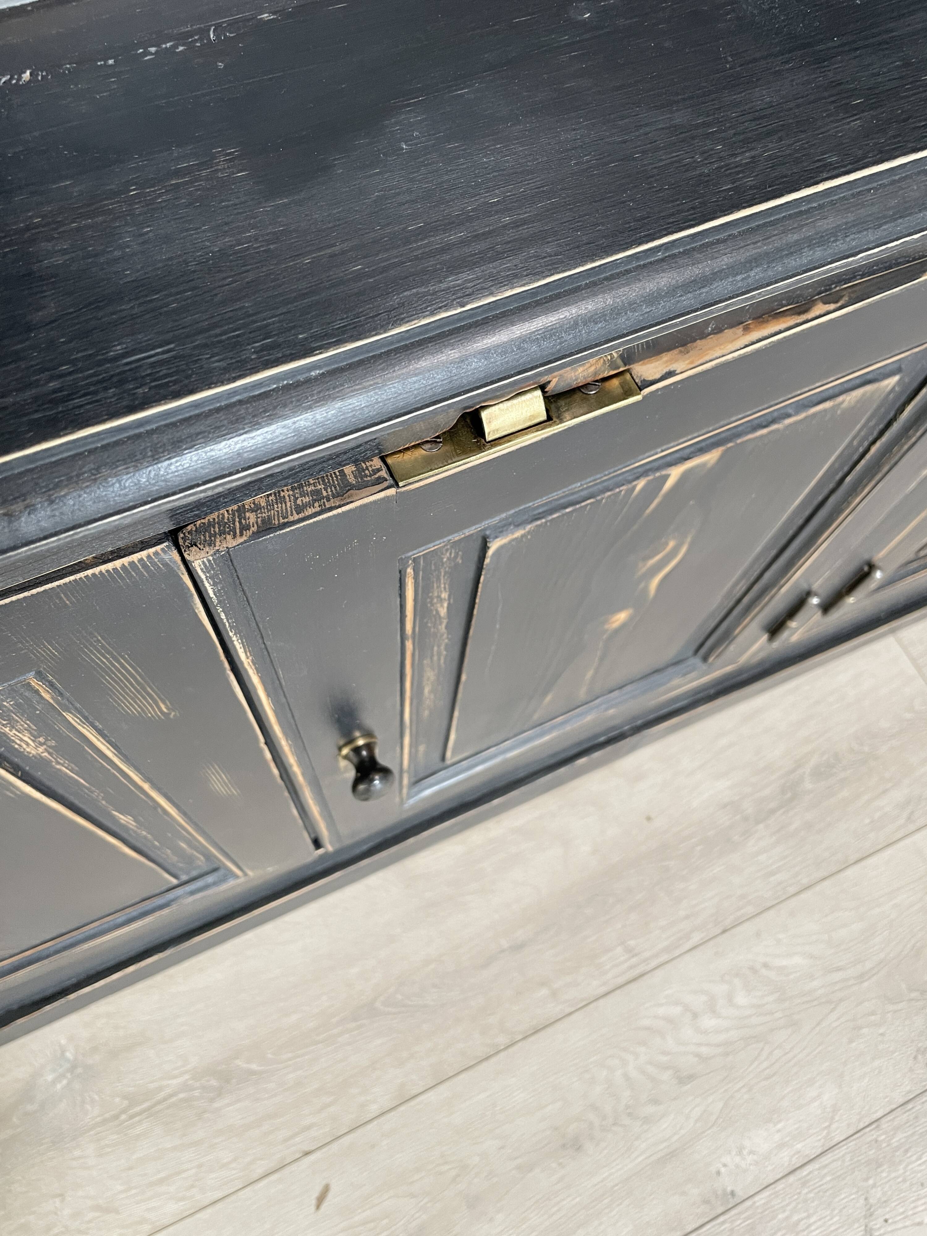 Display cabinet in patinated wood