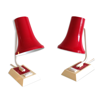 Pair of red and white bedside lamps 60