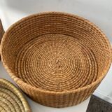 Trio of vintage wicker and woven raffia baskets