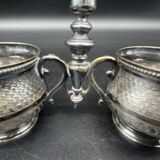 Saleron double, métal argenté, socle rond, prise, décor gravé, décoration de table, chic, poinçon