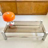 Vintage chrome metal table / smoked glass 1970