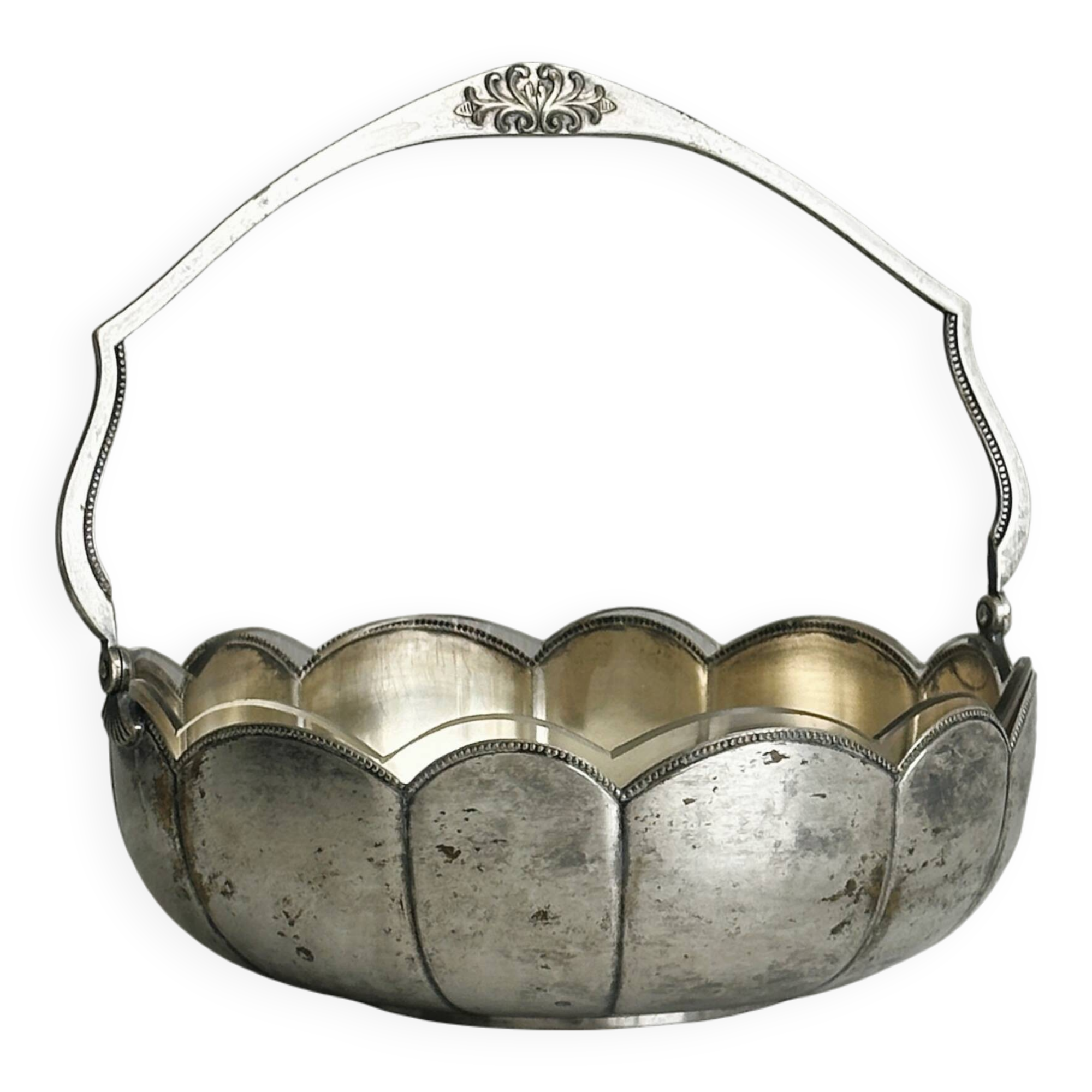 Antique glass and silver-plated metal dish