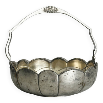 Plat ancien en verre et métal argenté