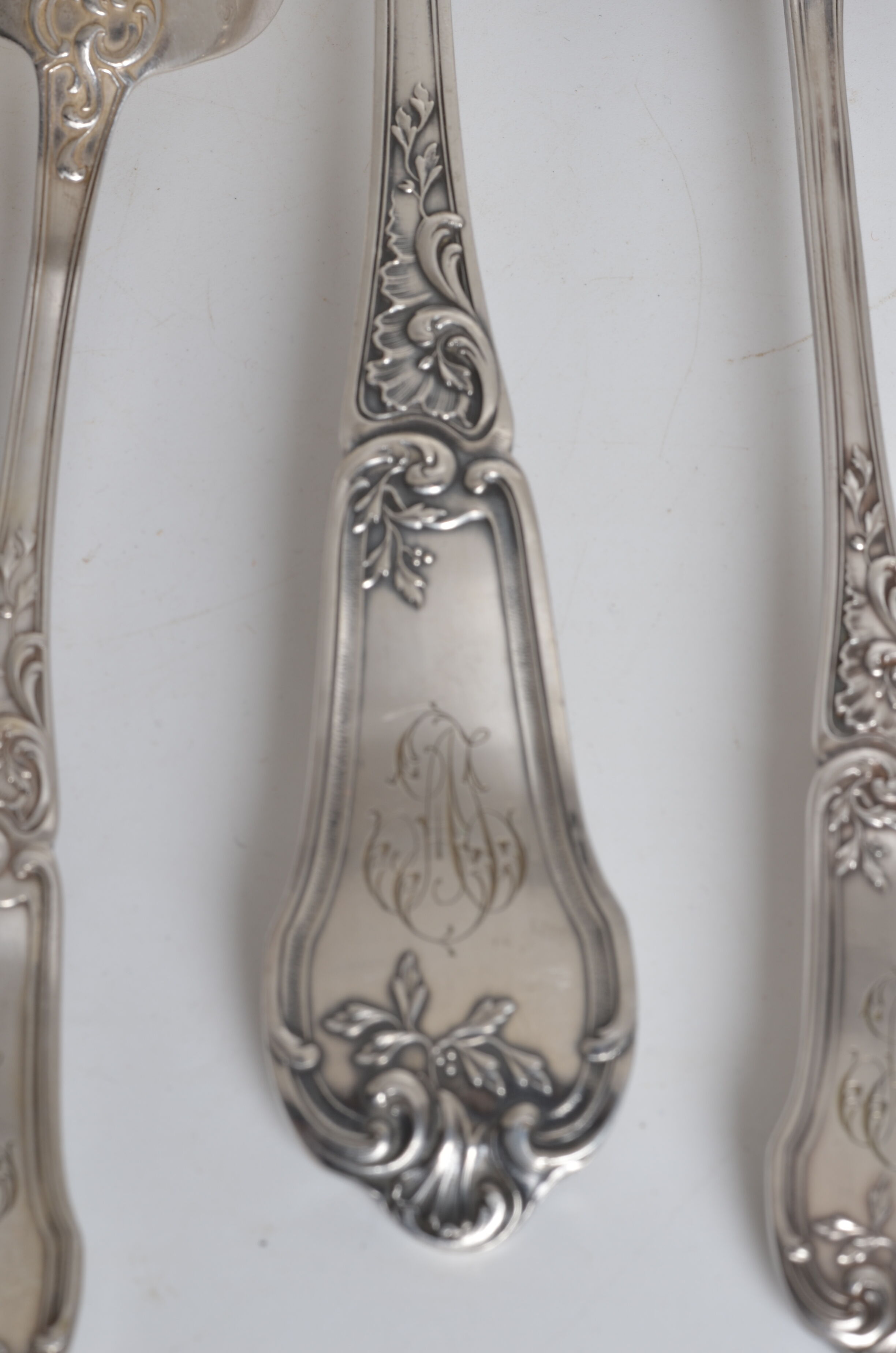 Silver metal housewife monogrammed aj