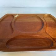 Pair of wooden snack meal trays with compartments.