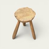 Brutalist tripod stool in solid elm from 1950.
