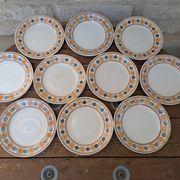 10 dessert plates Saint Amand Amandinoise frilled with orange and black flowers.