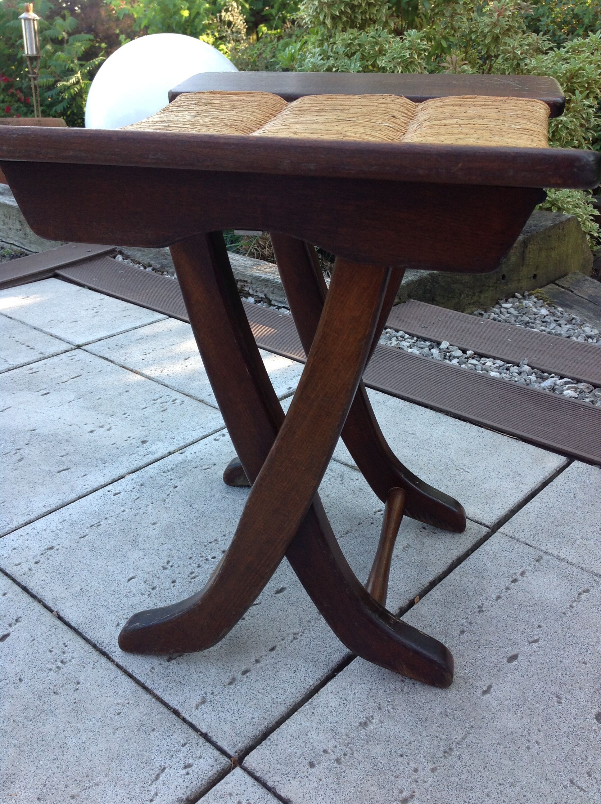 Tabouret  en bois paillé / vintage années 50-60