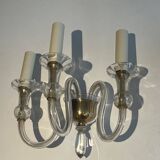Pair of Murano crystal wall lights with 3 arms.