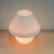Vintage white swirl glass mushroom lamp – Italian style opaline table lamp. 1970