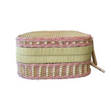 Vintage yellow and pink wicker suitcase 90s