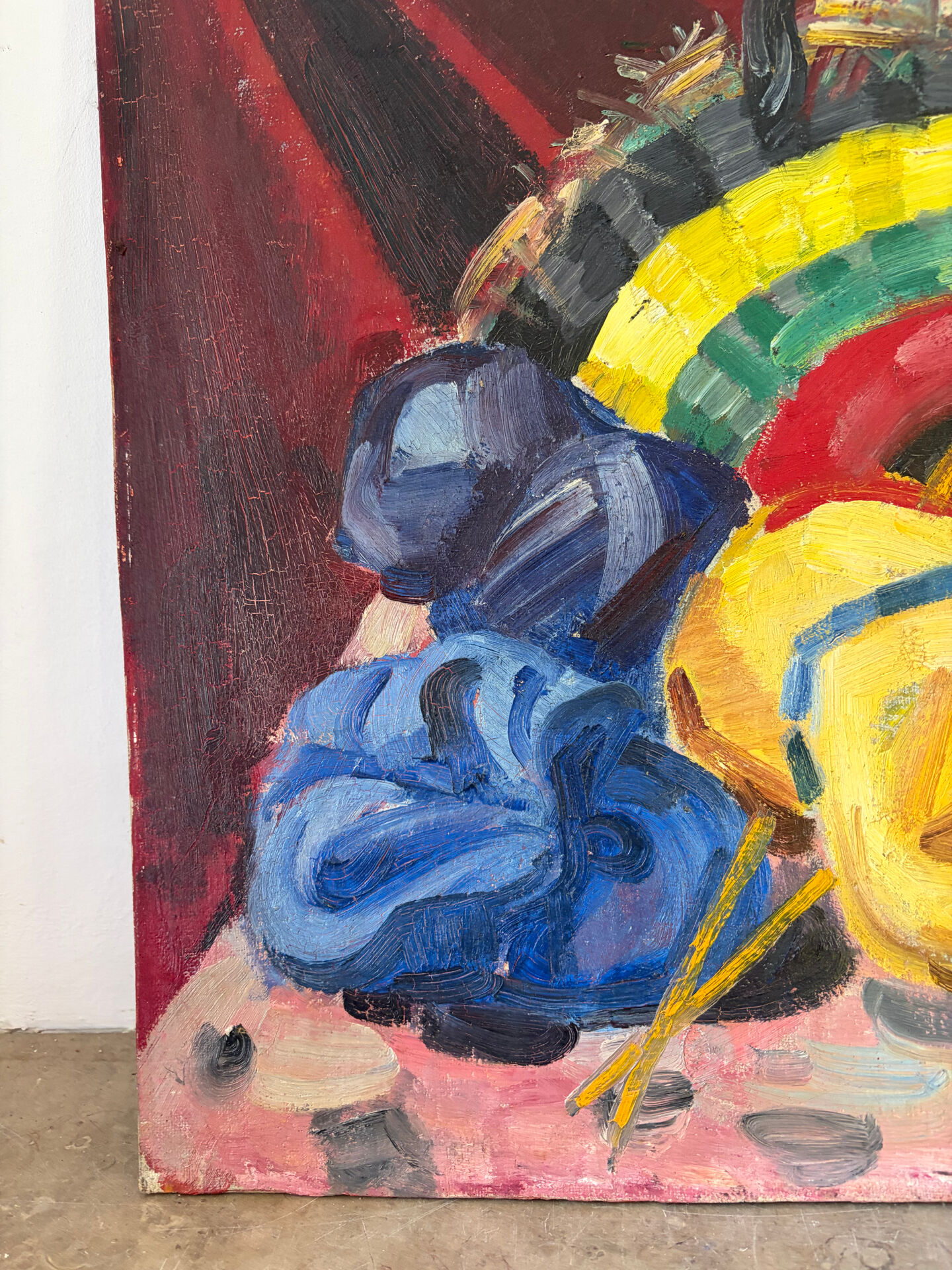 The wool basket, still life signed by Camille Mouret.