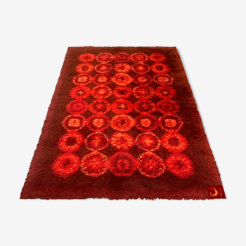 Salewa carpet, Germany. Rya rug modernist retro vintage Scandinavian, red wool 1960/1970 135x200