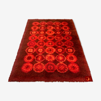 Tapis Salewa Allemagne Rya rug moderniste retro vintage scandinave laine rouge 1960/1970 135x200