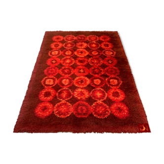 Salewa carpet, Germany. Rya rug modernist retro vintage Scandinavian, red wool 1960/1970 135x200