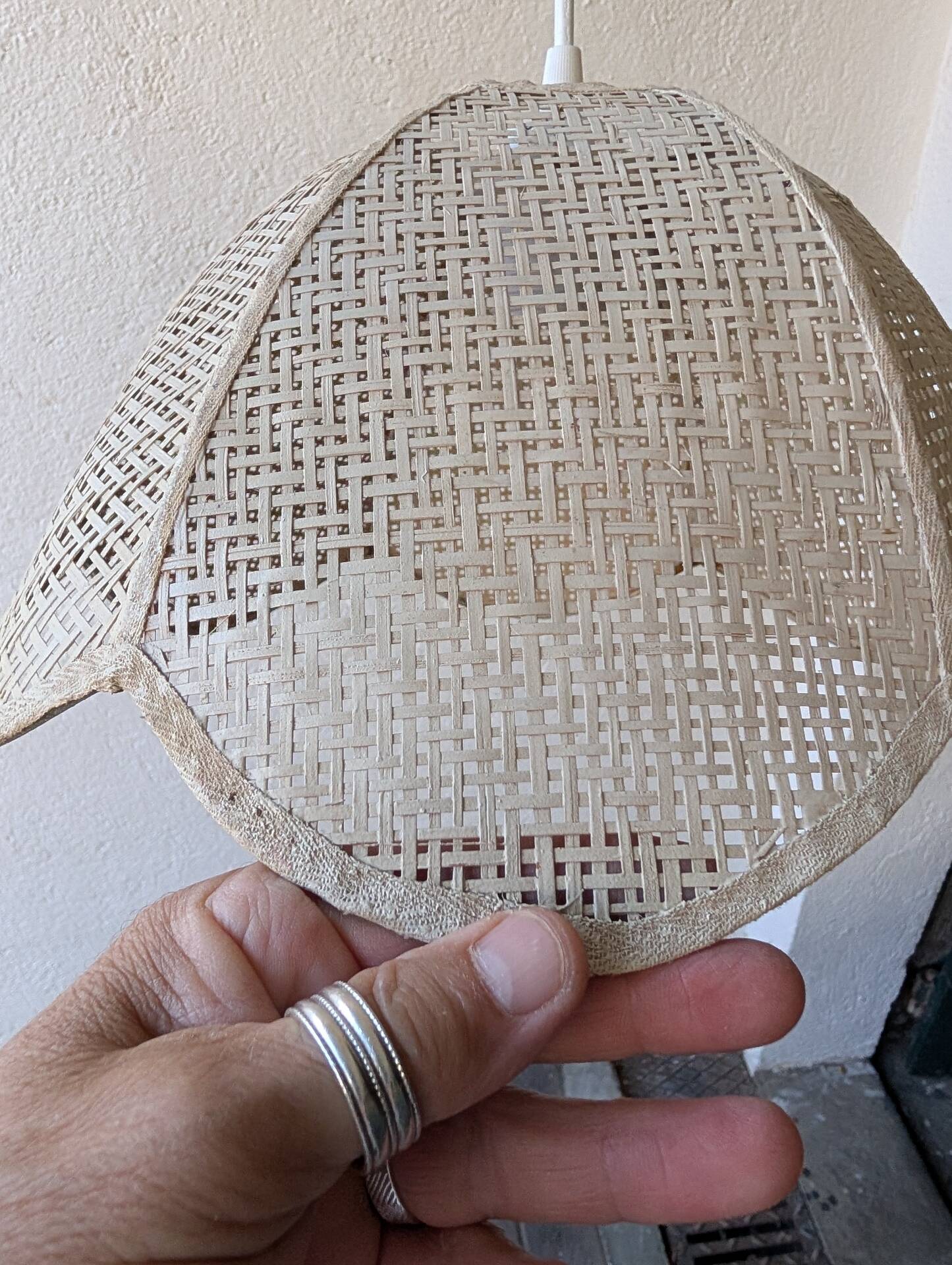 Woven bamboo flower pendant, 1970s