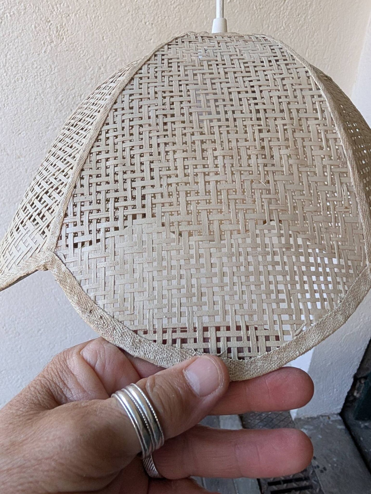 Woven bamboo flower pendant, 1970s