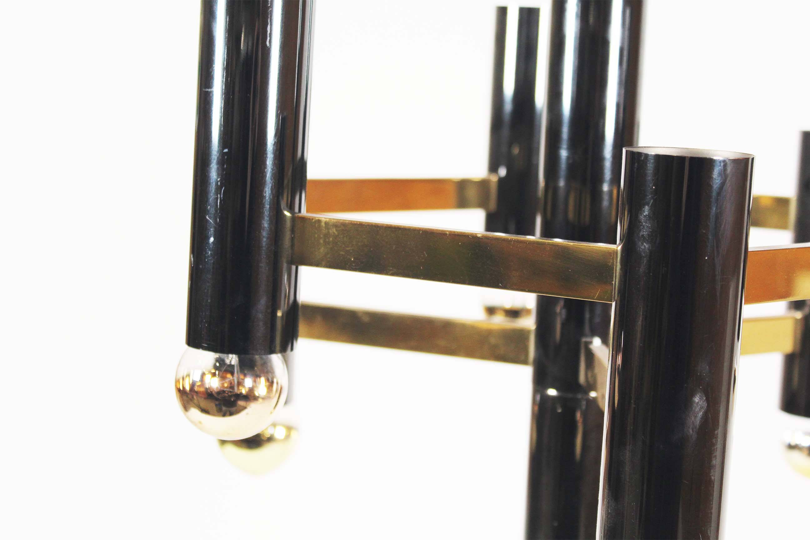 Brass & gunmetal geometric chandelier by "Boulanger S.A."
