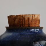 Blue glazed stoneware pot with cork stopper