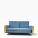Vintage blue armchair/daybed/sofa bed with yellow accents.