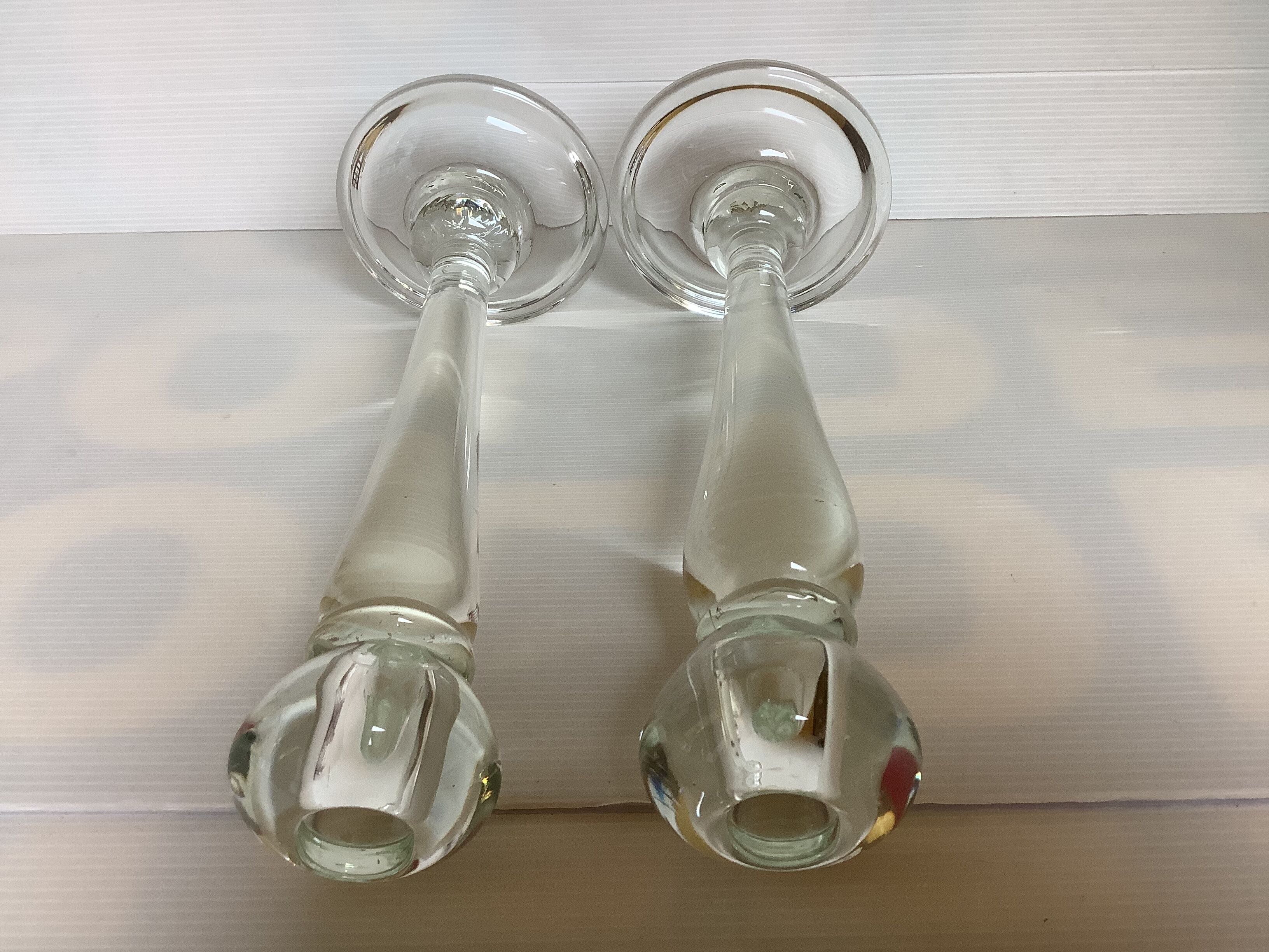Pair large glass candle holders