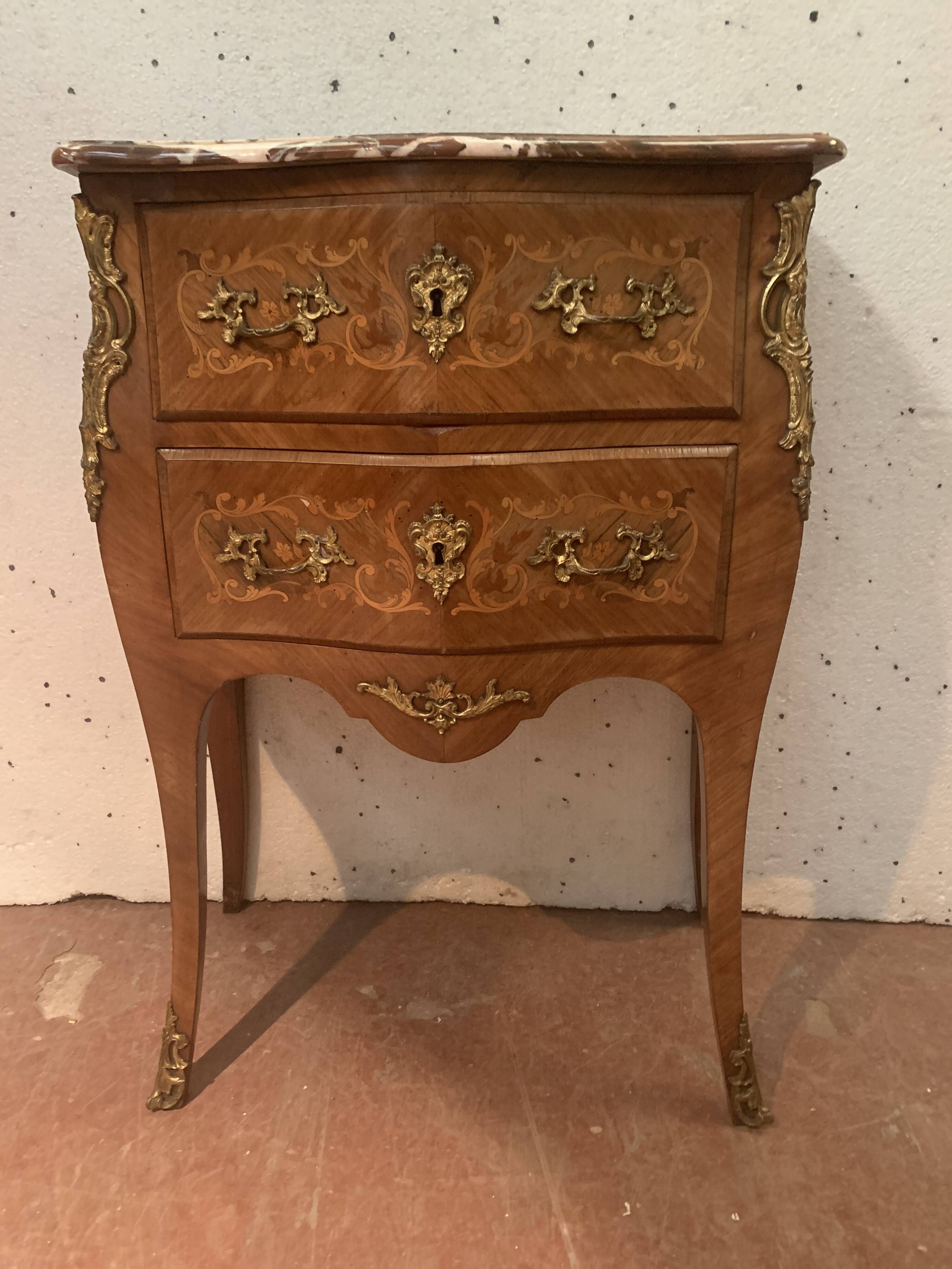 Curved wooden veneer chest of drawers Louis XV / XX century style